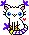 White kitty with purple markings. Looks like Tailmon from Digimon.